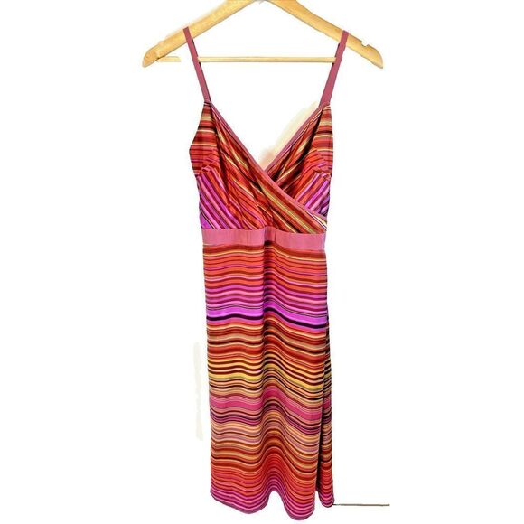 Banana Republic Vintage Womens V Neck Striped Silk Side Zip Dress Size 2 - Picture 1 of 14
